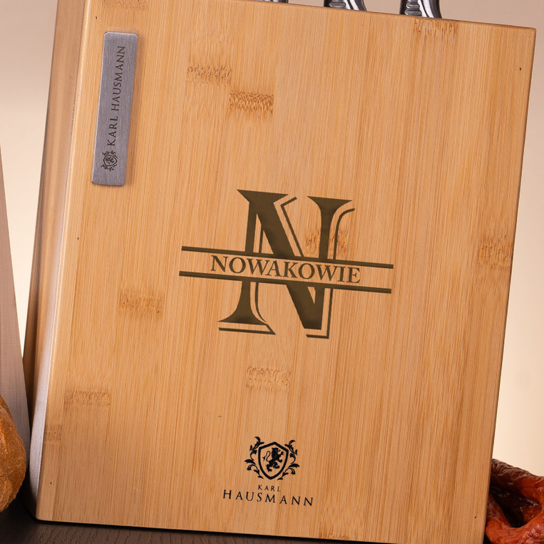 Zestaw noży w bloku z grawerem PREZENT NA PARAPETÓWKĘ