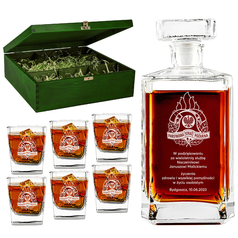 Zestaw do whisky z grawerem - prezent dla STRAŻAKA, NACZELNIKA STRAŻY POŻARNEJ