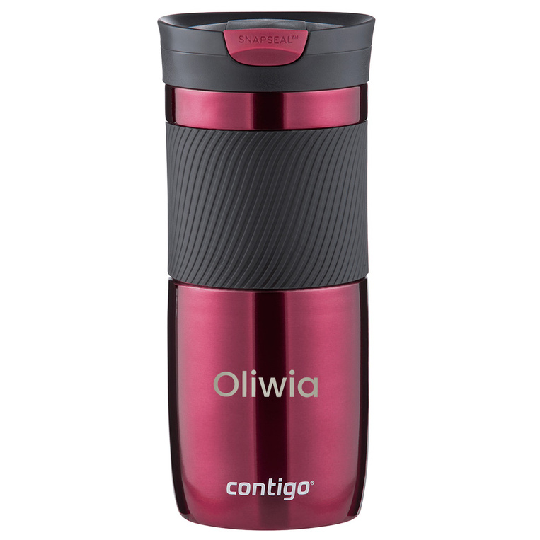 Bordowy kubek termiczny Contigo z grawerem – PREZENT DLA NIEJ