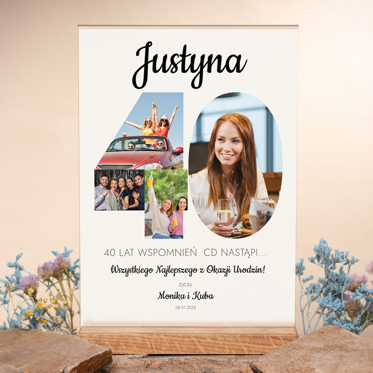 Statuetka z plexi z drewnianą podstawką 21x30 cm – Prezent na 40 urodziny