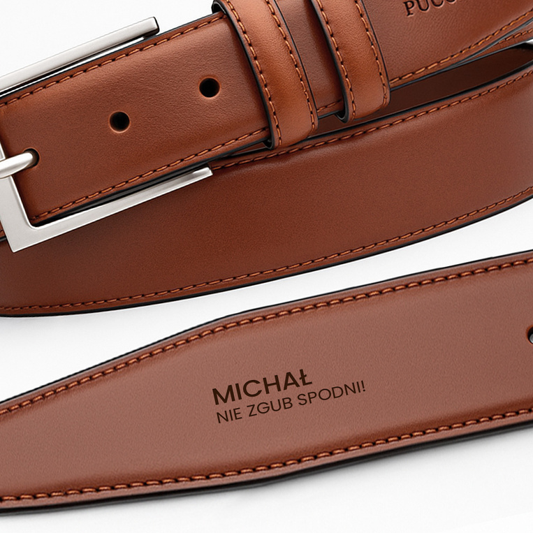 Pasek męski skórzany L 130 cm z personalizacją – NIE ZGÓB SPODNI