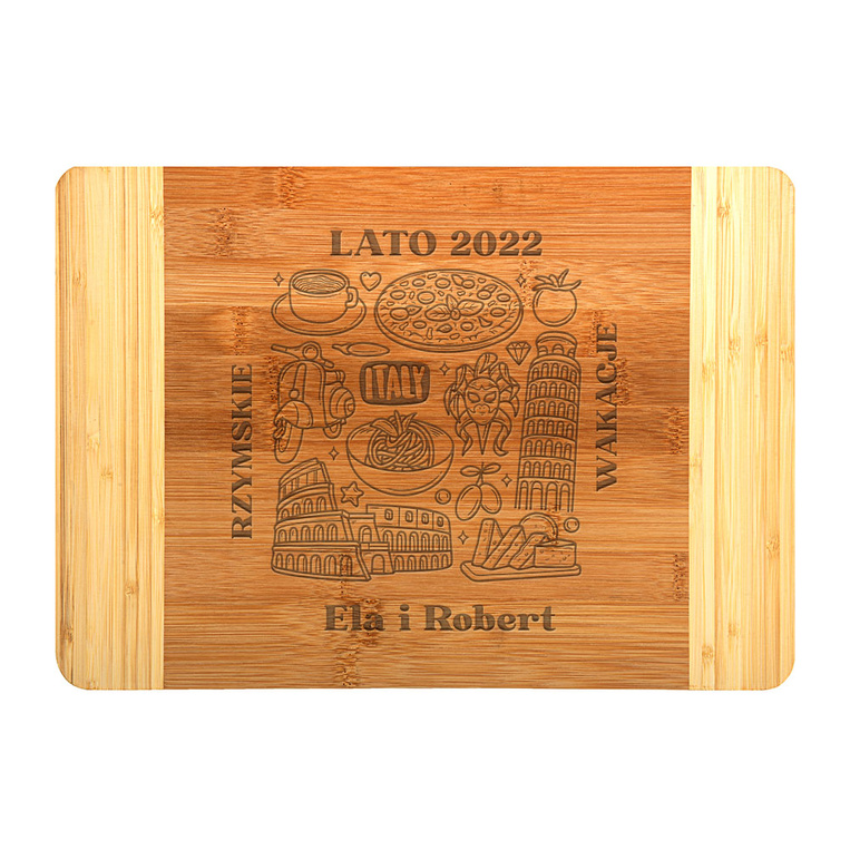 Deska do krojenia z grawerem RZYMSKIE WAKACJE dla miłośnika WŁOSKIEJ KUCHNI