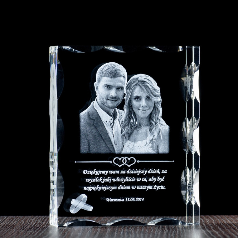 Podziękowania ślubne dla rodziców - fotokryształ 150x120x40 mm, grawerowana statuetka