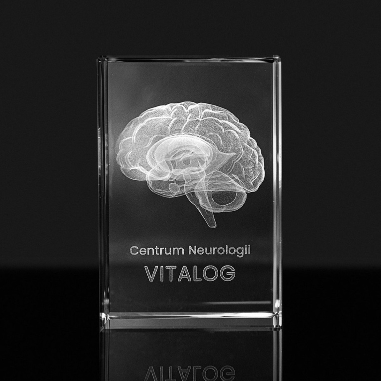 Statuetka szklana 3D Mózg z grawerem i podstawką LED – prezent dla lekarza lub neurologa