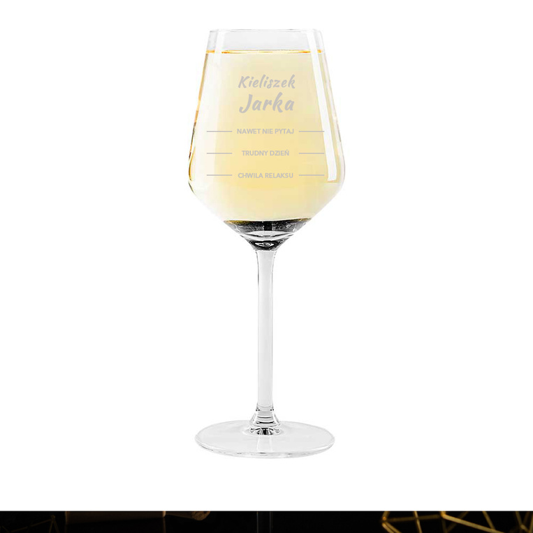 Kieliszek do wina białego ze skalą NA TRUDNY DZIEŃ na prezent DLA NIEGO