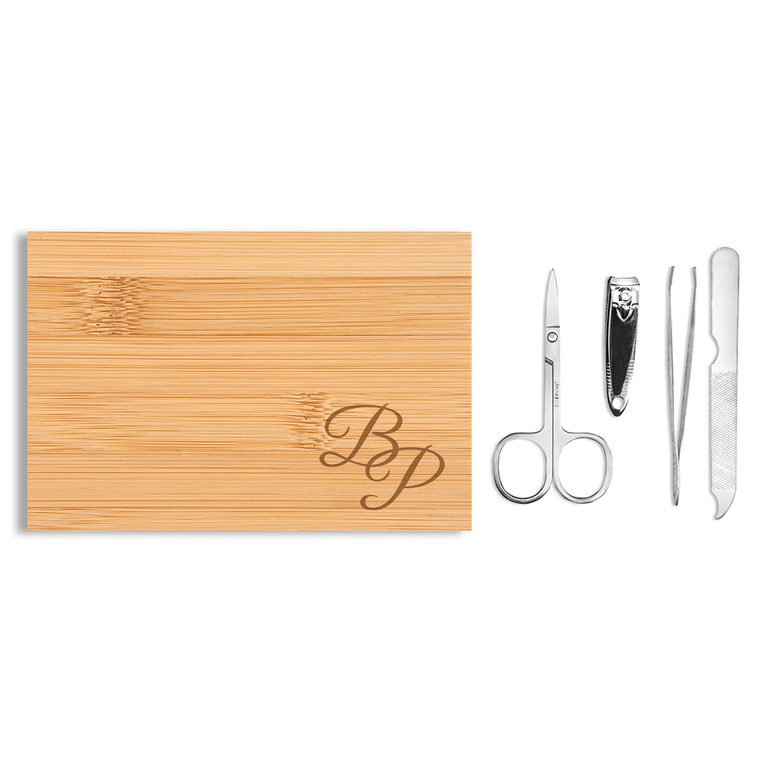 PERSONALIZOWANY zestaw do manicure w bambusowym etui GRAWEROWANE INICJAŁY