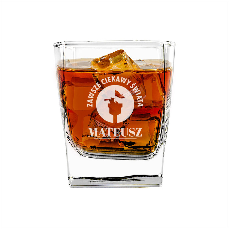 Szklanka do whisky DLA PODRÓŻNIKA z grawerem CIEKAWY ŚWIATA + IMIĘ