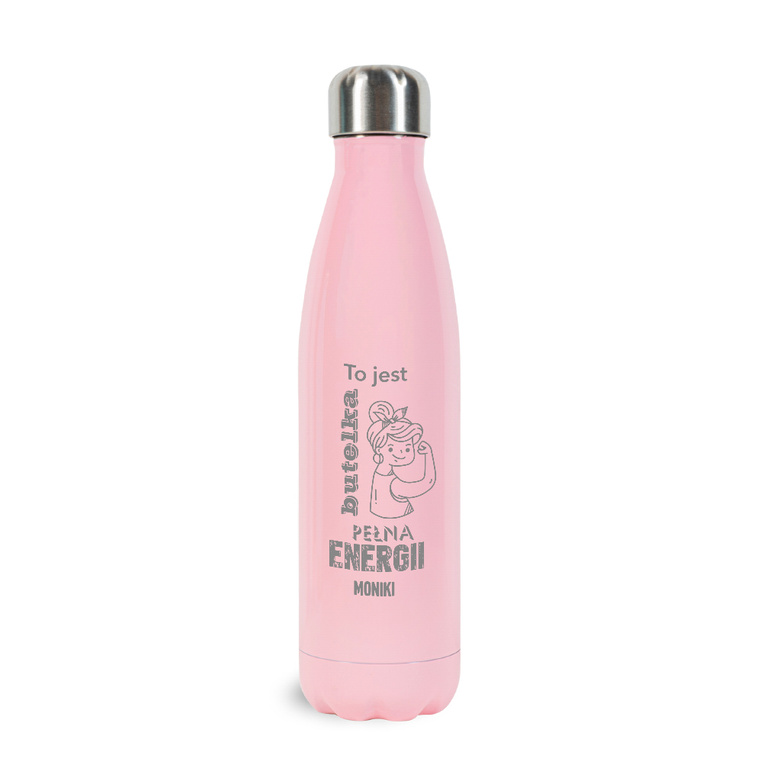 Butelka termiczna różowa z grawerem - BUTELKA Z ENERGIĄ prezent DLA NIEJ