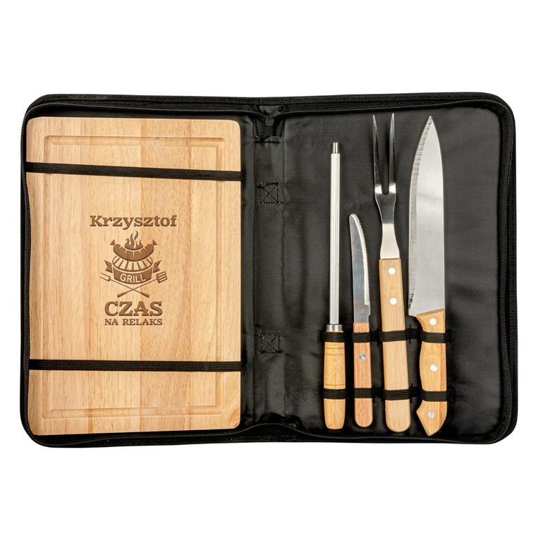 Zestaw do grilla z grawerowaną deską CZAS NA RELAX + IMIE