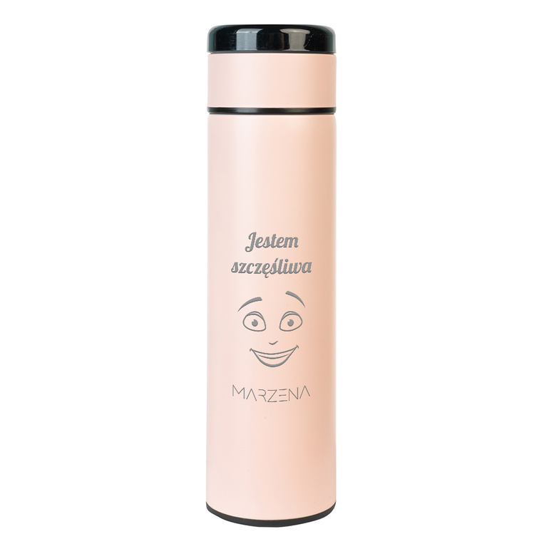 Personalizowana różowa butelka termiczna z grawerem "JESTEM SZCZĘŚLIWA" + imię