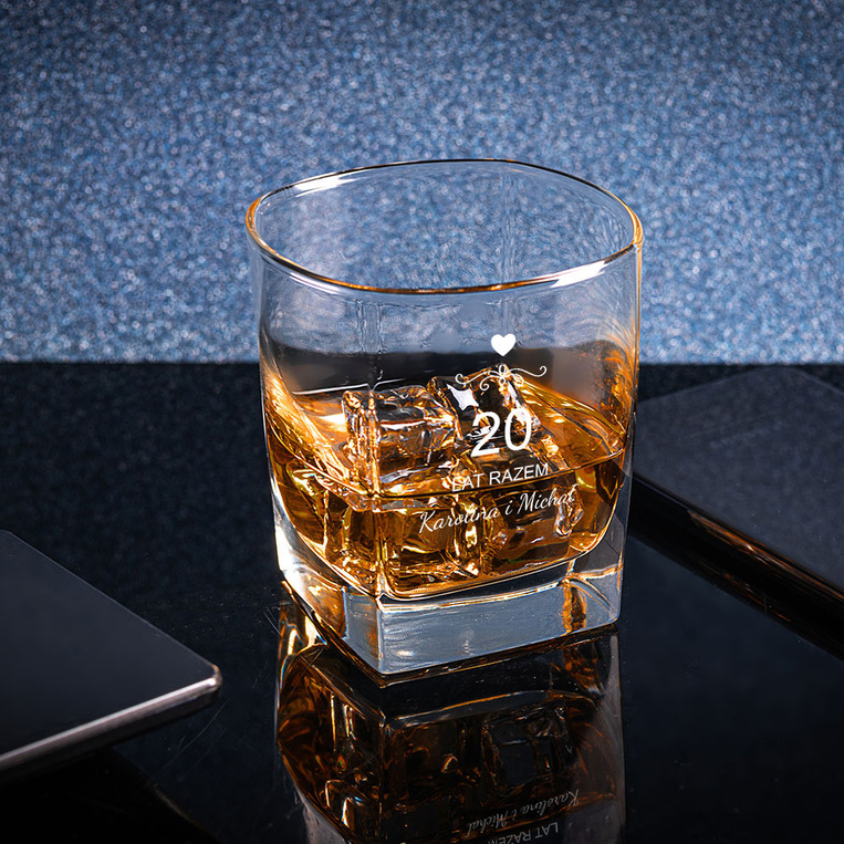 6 szklanek do whisky z grawerem z okazji PORCELANOWEJ ROCZNICY - 20 lat razem