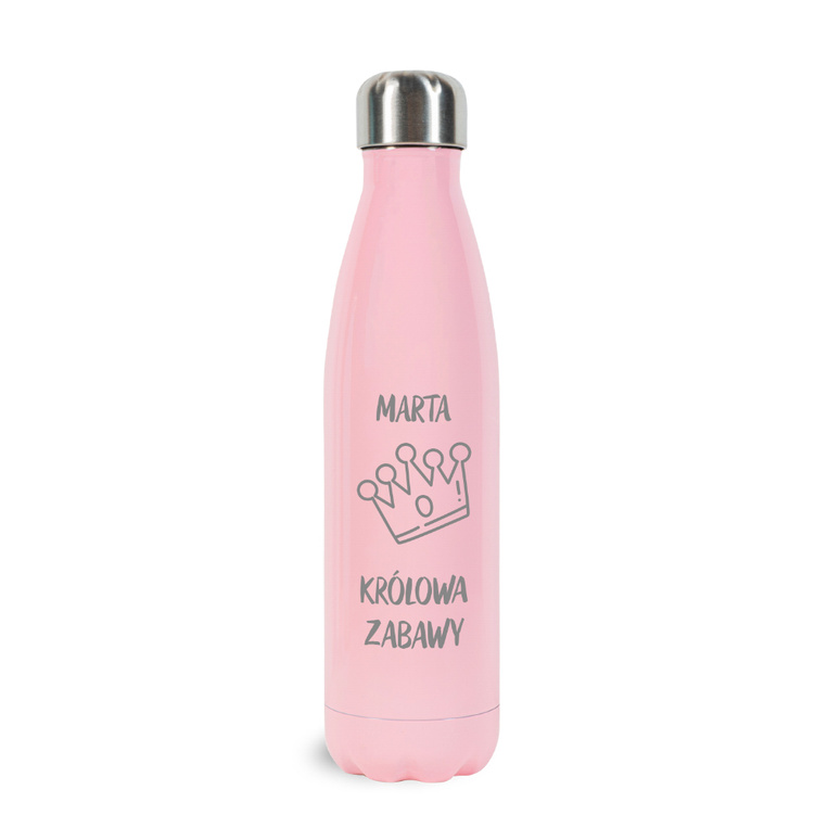Butelka termiczna różowa z grawerem - DLA KRÓLOWEJ BALU
