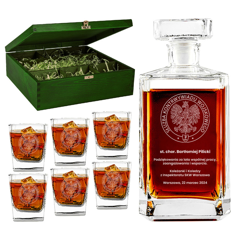Prezent dla żołnierza SKW - grawerowana karafka + 6 szklanek w skrzynce