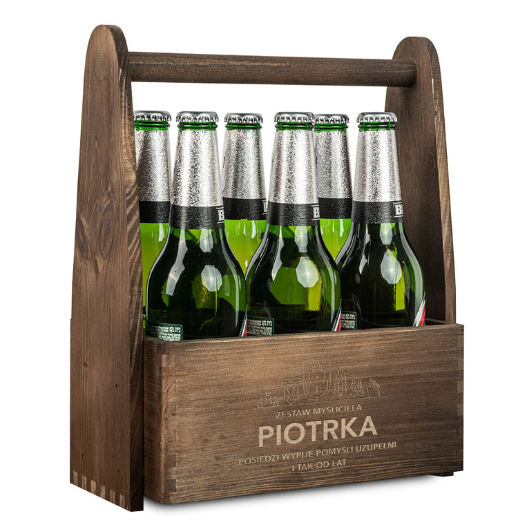 Grawerowane nosidło na piwo ZESTAW MYŚLICIELA + IMIĘ