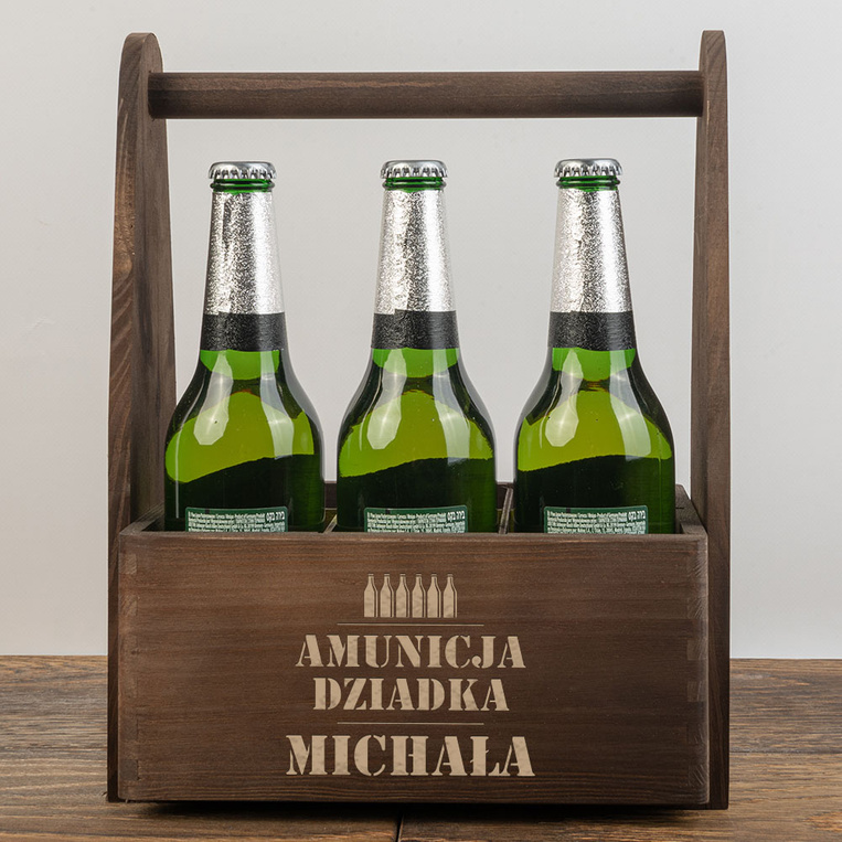 Nosidło drewniane na piwo DLA DZIADKA z grawerem AMUNICJA DZIADKA + IMIĘ