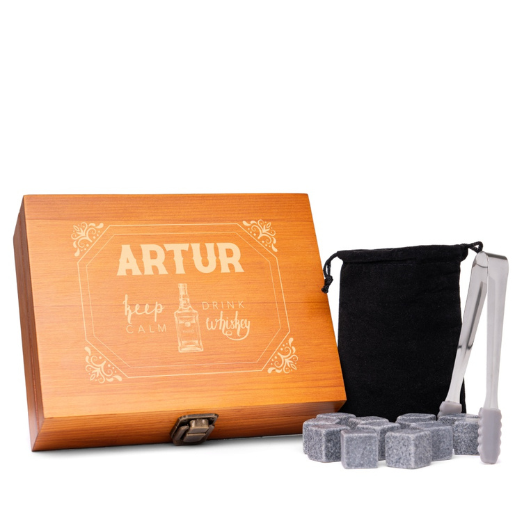 Kamienie do whisky z grawerem KEEP CALM DRINK WHISKY + imię