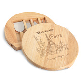 Deska do serów z nożami grawerem FRANCJA ELEGANCJA na prezent DLA NIEJ