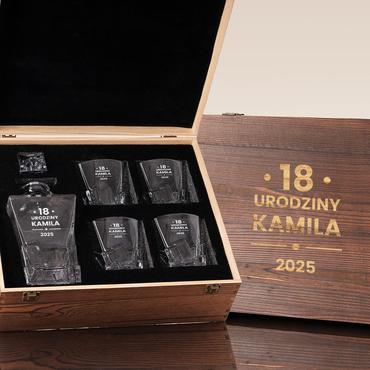 Zestaw Lodowy do whisky na 18 URODZINY z grawerem – karafka i 4 szklanki