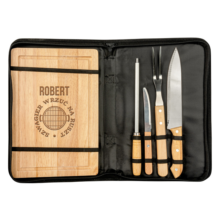 Zestaw do grilla z deską DLA PROFESORA OD GRILLA + IMIĘ