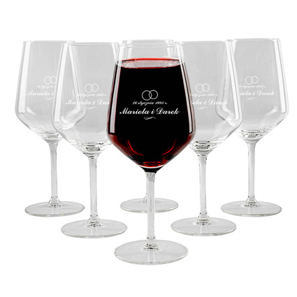 Zestaw 6 kieliszków do wina z GRAWEREM na ŚLUB ROCZNICĘ