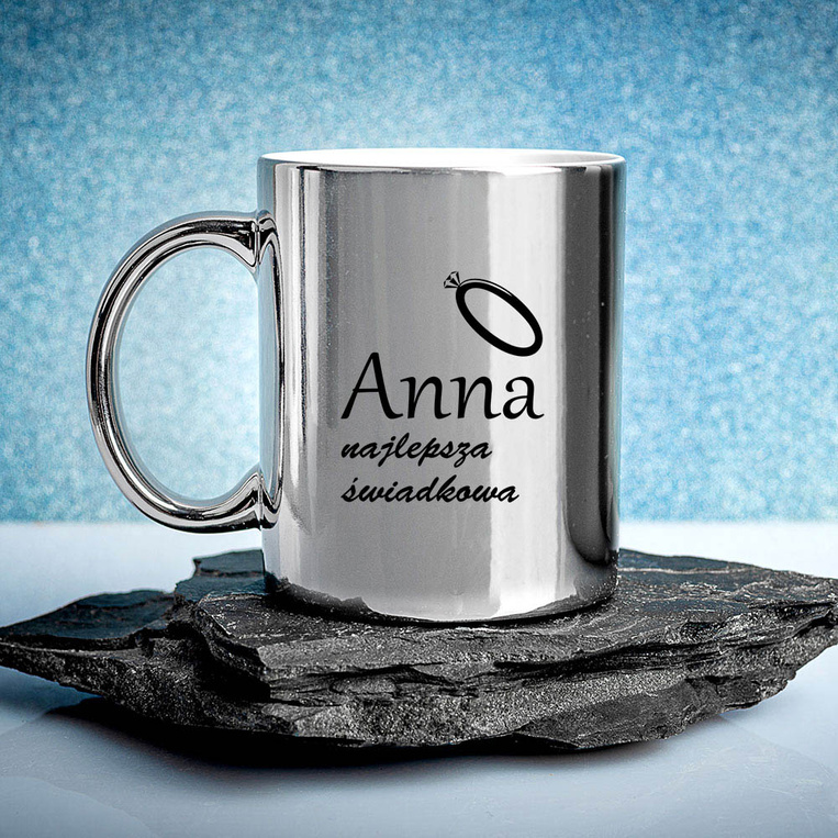 Kubek srebrny z nadrukiem PODZIĘKOWANIA DLA ŚWIADKOWEJ