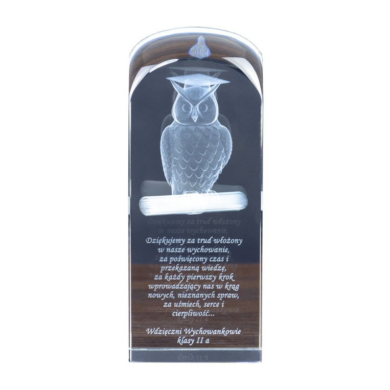 Statuetka DLA NAUCZYCIELA - Sowa 3D - Podziękowanie z dedykacją