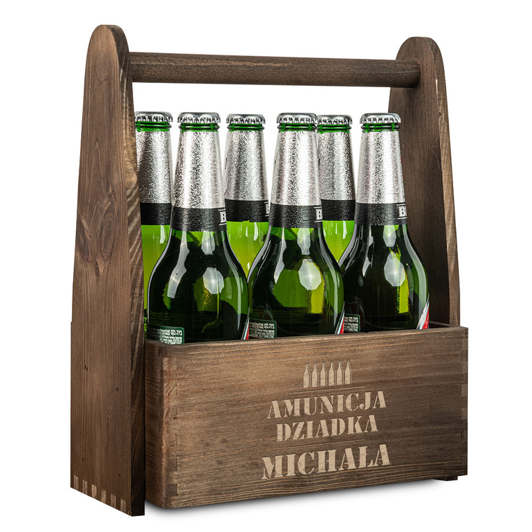 Nosidło drewniane na piwo DLA DZIADKA z grawerem AMUNICJA DZIADKA + IMIĘ