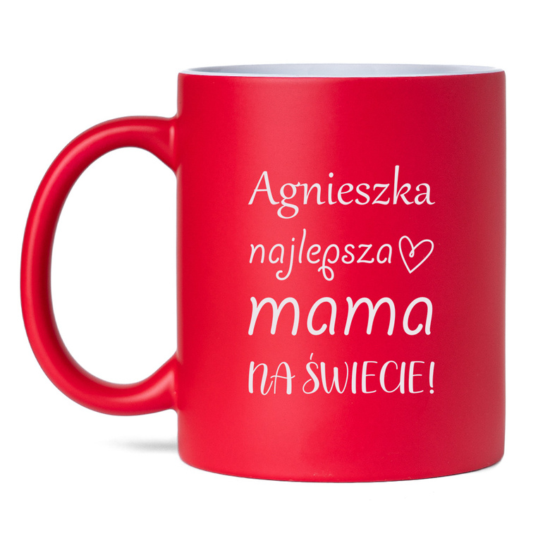 Czerwony kubek ceramiczny z grawerem DLA MAMY – Dzień Matki, imieniny, święta