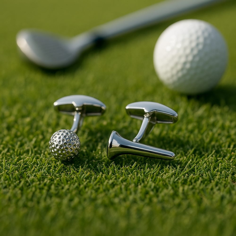 Spinki do mankietów GOLF – prezent DLA GOLFISTY z piłką i tee