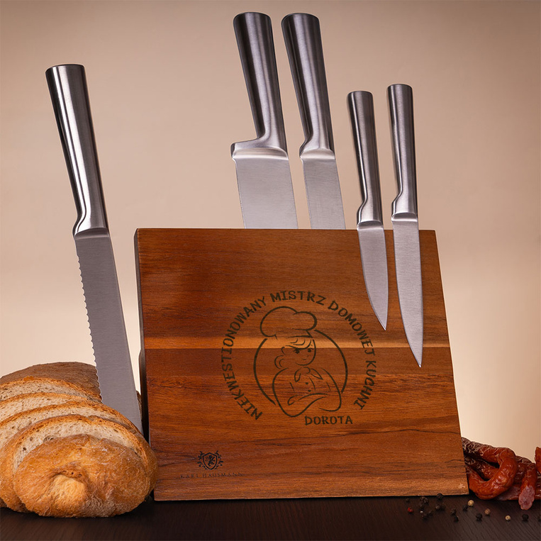 BLOK MAGNETYCZNY z grawerem i 5 noży – NA IMIENINY dla niej