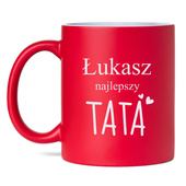 Czerwony kubek ceramiczny z grawerem DLA TATY – personalizowany