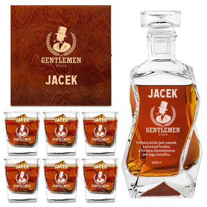 Komplet do whisky KARAFKA i 6 SZKLANEK DREWNIANA SKRZYNKA z twoim grawerem