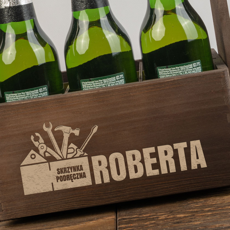 Nosidło drewniane na piwo z grawerem SKRZYNKA PODRĘCZNA + IMIĘ