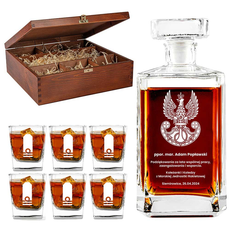 PREZENT DLA MARYNARZA na emeryturę - Grawerowana karafka prosta i szklanki