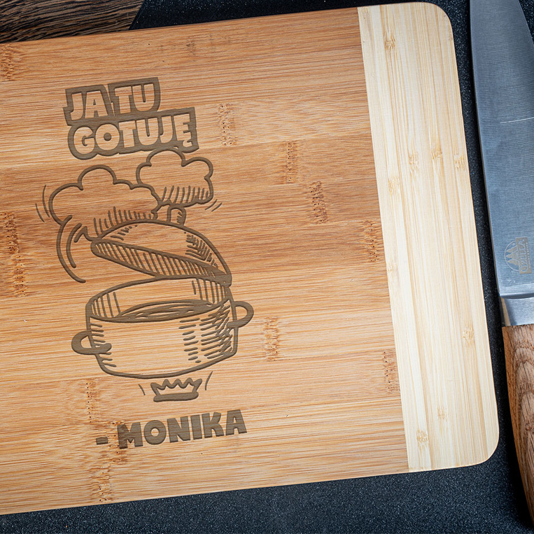 PREZENT DLA NIEJ duża deska do krojenia z grawerem JA TU GOTUJĘ + IMIĘ
