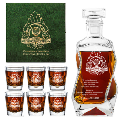 PREZENT DLA STRAŻAKA: Zestaw do whisky z karafką i szklankami z grawerem