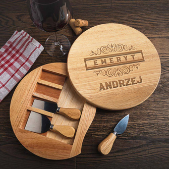 Personalizowana deska z nożami do serów GRAWER - EMERYT + IMIĘ dla odchodzącego na emeryturę - czysta