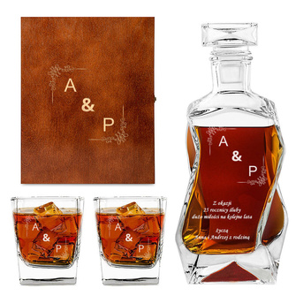 Zestaw KARAFKA ŁAMANA I 2 SZKLANKI na prezent DLA PARY na rocznicę DREWNIANE ETUI