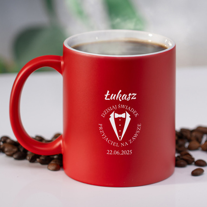 Czerwony kubek z grawerem DLA ŚWIADKA– podziękowania od pary młodej