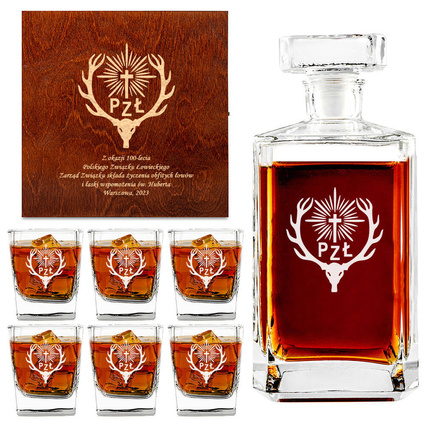 Karafka i 6 szklanek grawerowane logo Polski Związek Łowiecki