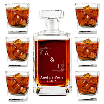 PERSONALIZOWANA karafka i 6 szklanek do whisky DLA PARY na ŚLUB