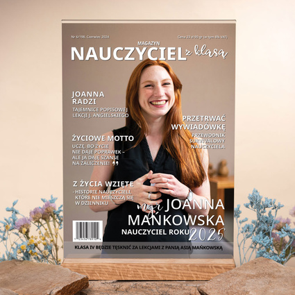 Statuetka z akrylu 21x30 cm – Okładka „Nauczyciel z klasą”