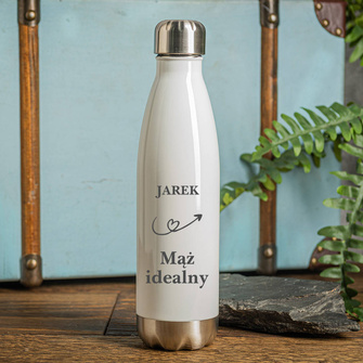 Butelka termiczna z grawerem MĄŻ IDEALNY na prezent na imieniny