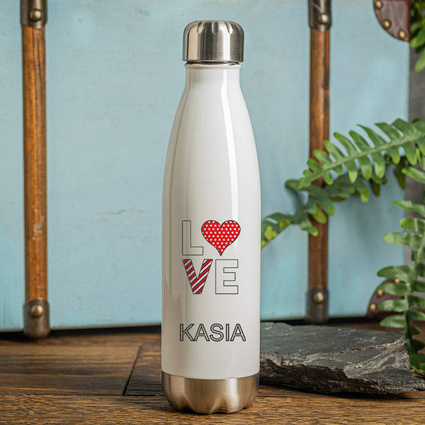 Butelka termiczna na prezent w dowód miłości I LOVE + IMIE