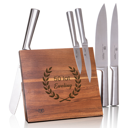 Zestaw noży + blok z grawerem – prezent na 50. URODZINY DLA NIEJ