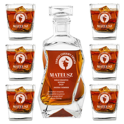 PREZENT DLA PODRÓŻNIKA zestaw do whisky z karafką i 6 szklankami GRAWER - ZAWSZE CIEKAWY ŚWIATA