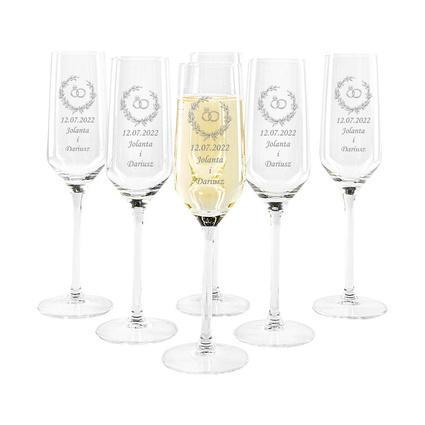 PREZENT NA ŚLUB ROCZNICĘ 6 kieliszków do szampana GRAWEROWANE