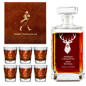 Zestaw Karafka + 6 Szklanek i Skrzynka z grawerem DLA MYŚLIWEGO