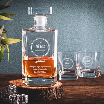 Zestaw do whisky - karafka i 2 szklanki na 18 URODZINY