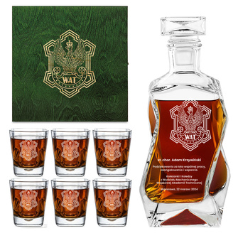 Personalizowana karafka i szklanki w skrzynce – prezent dla pracownika WAT